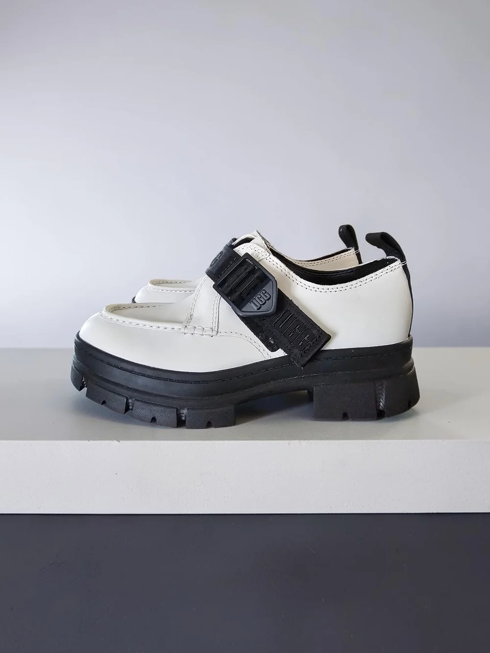 UGG White and Black Uug Sole Mary Jane Loafers